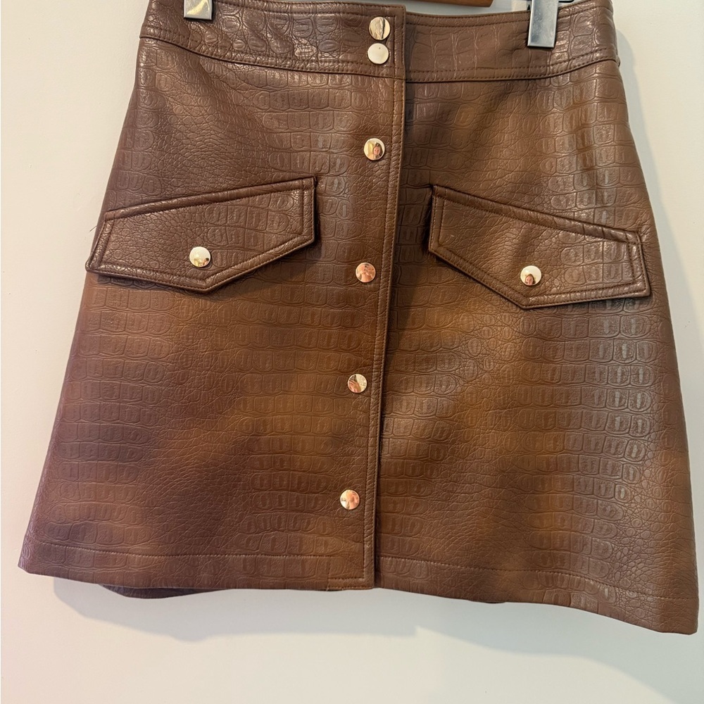 Brown Croc-Embossed Skirt